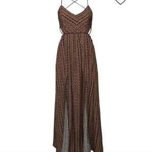 Geo print strappy back maxi dress sideslits backless sz M clepatra dress